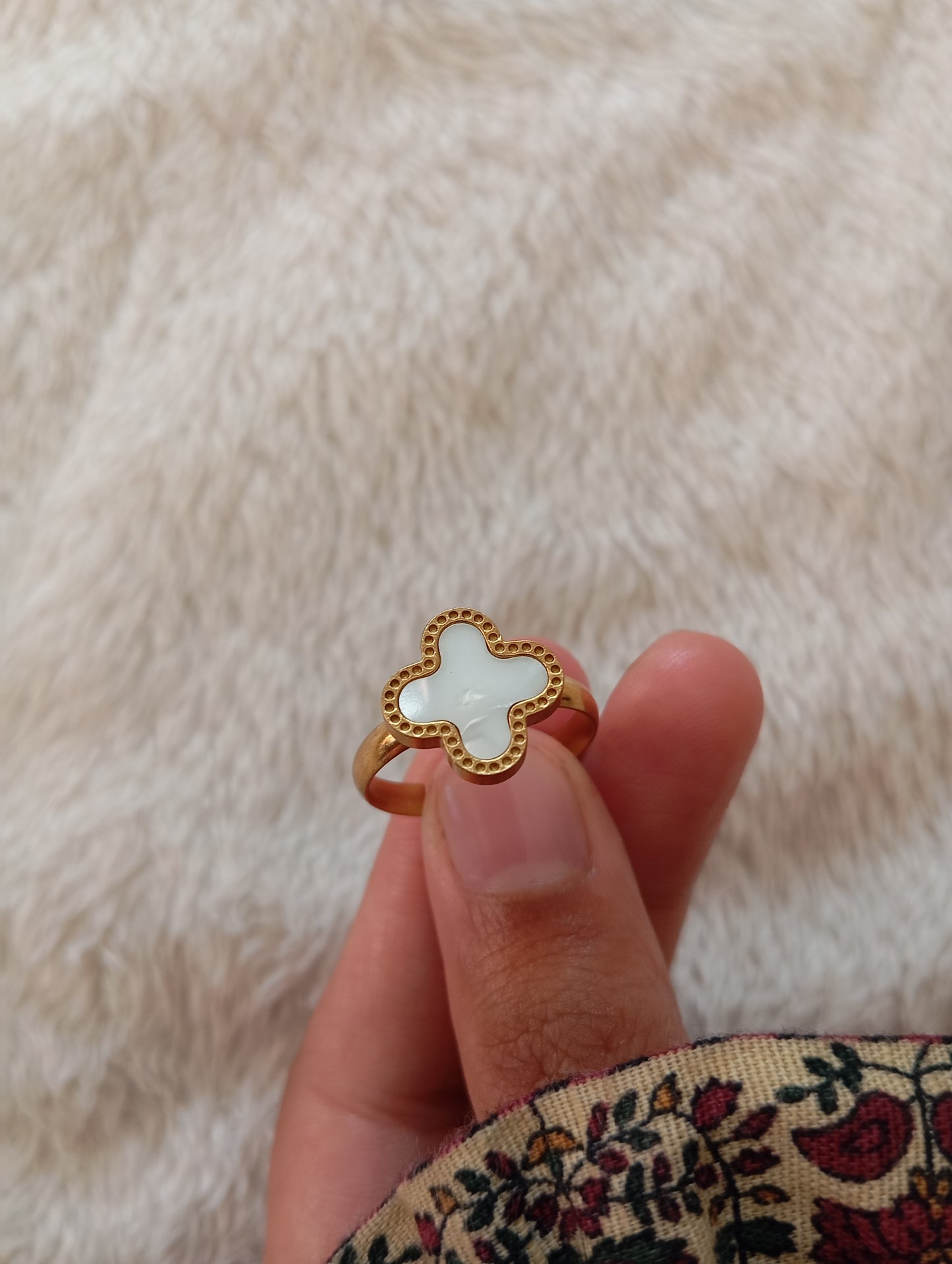 White Clover Adjustable Ring