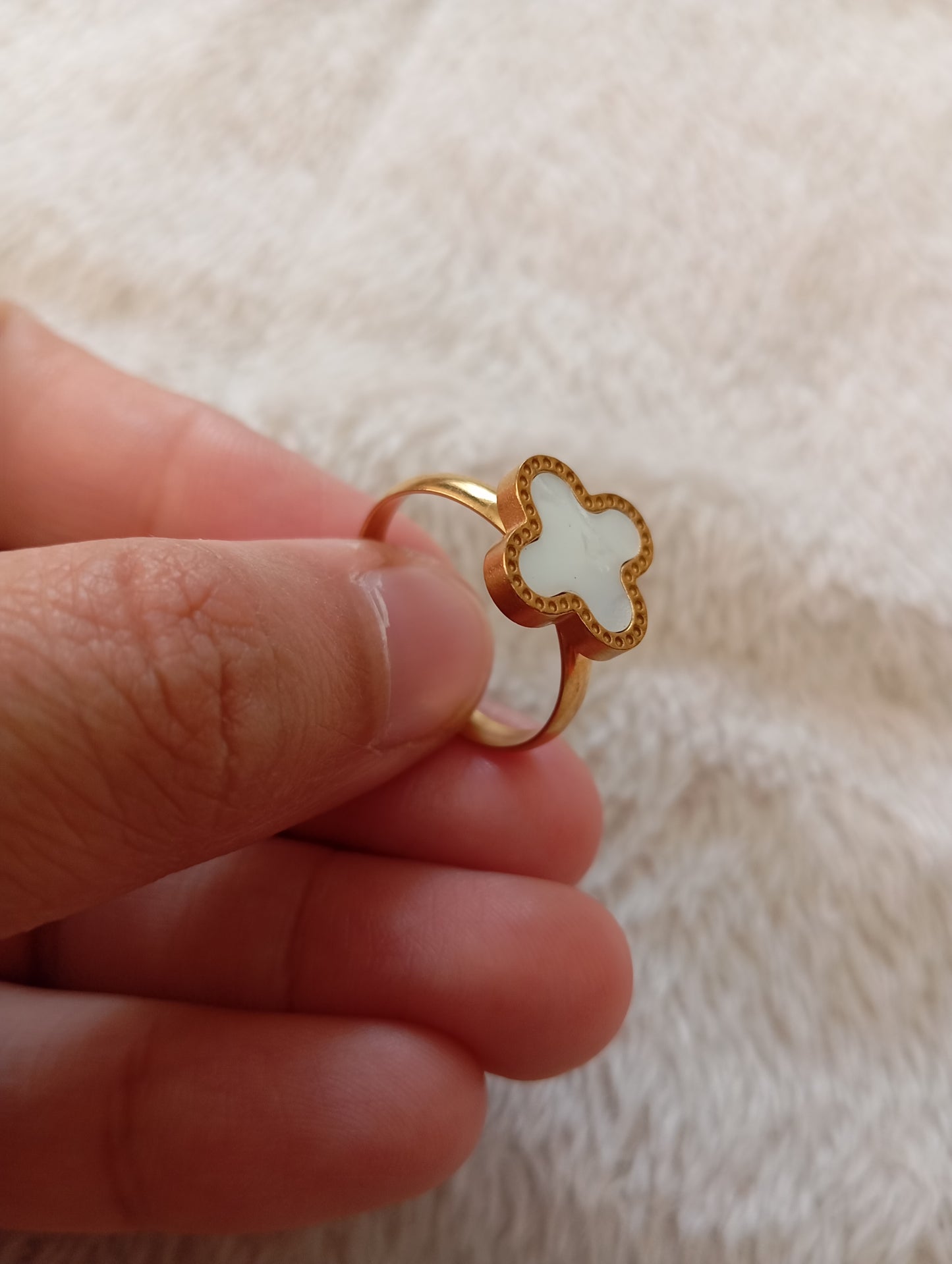 White Clover Adjustable Ring