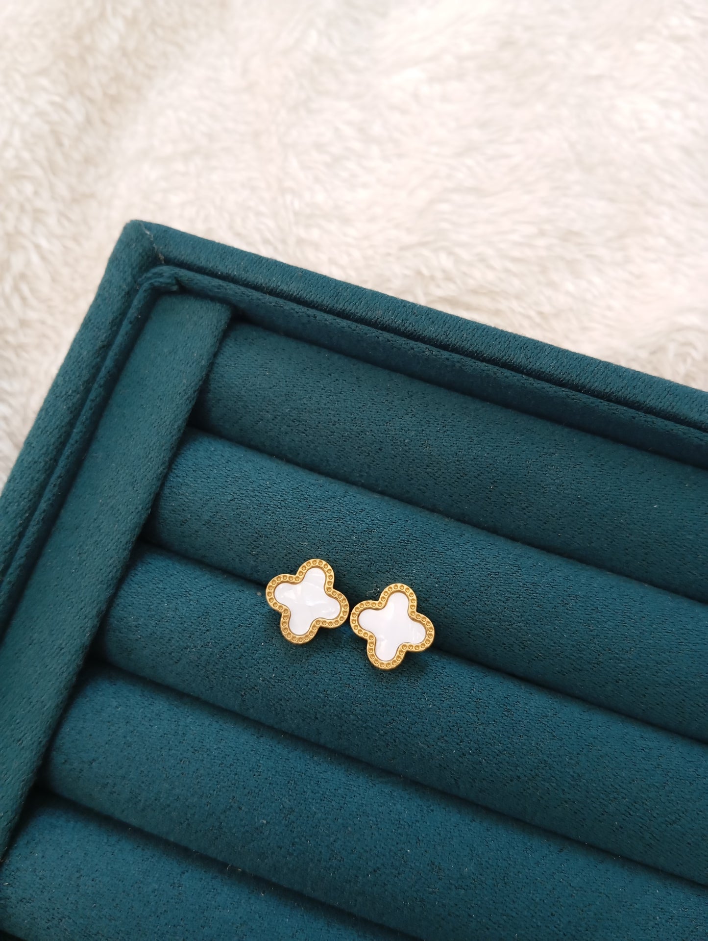 Stainless Steel White Stone Clover Stud