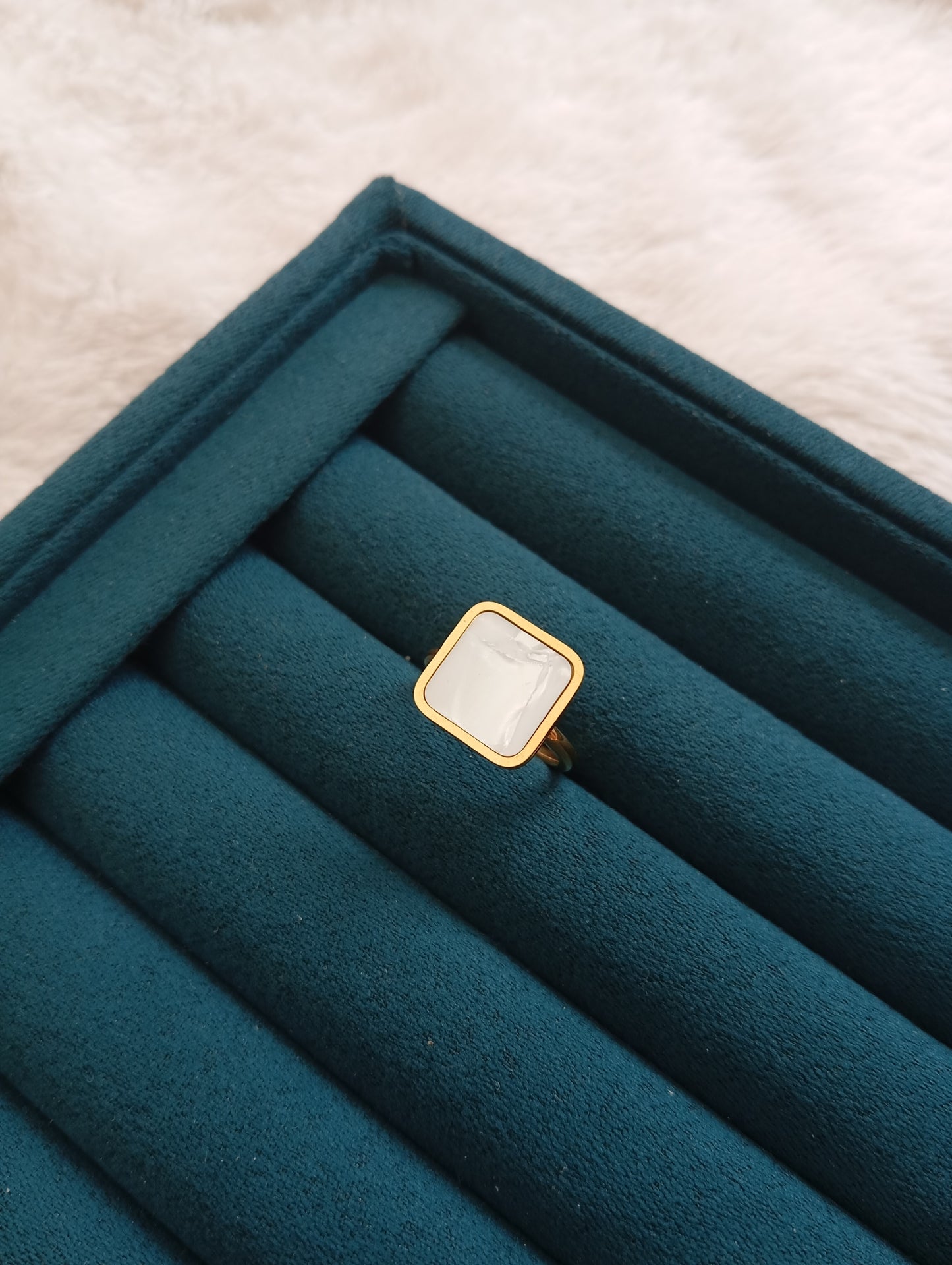 White Stone Square Ring