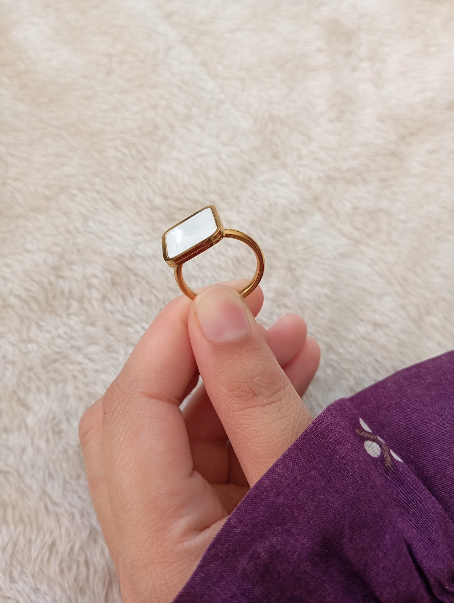 White Stone Square Ring