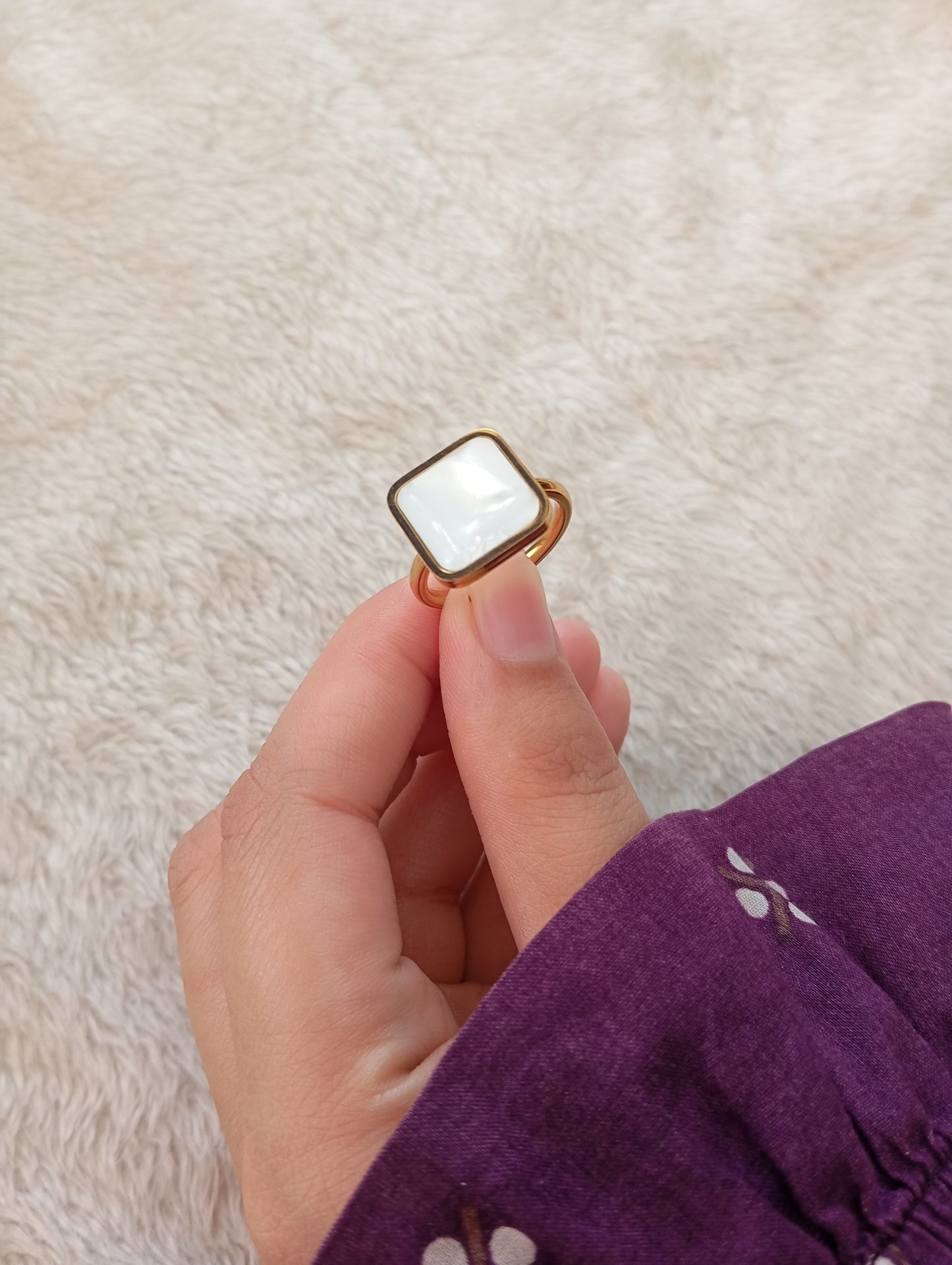 White Stone Square Ring