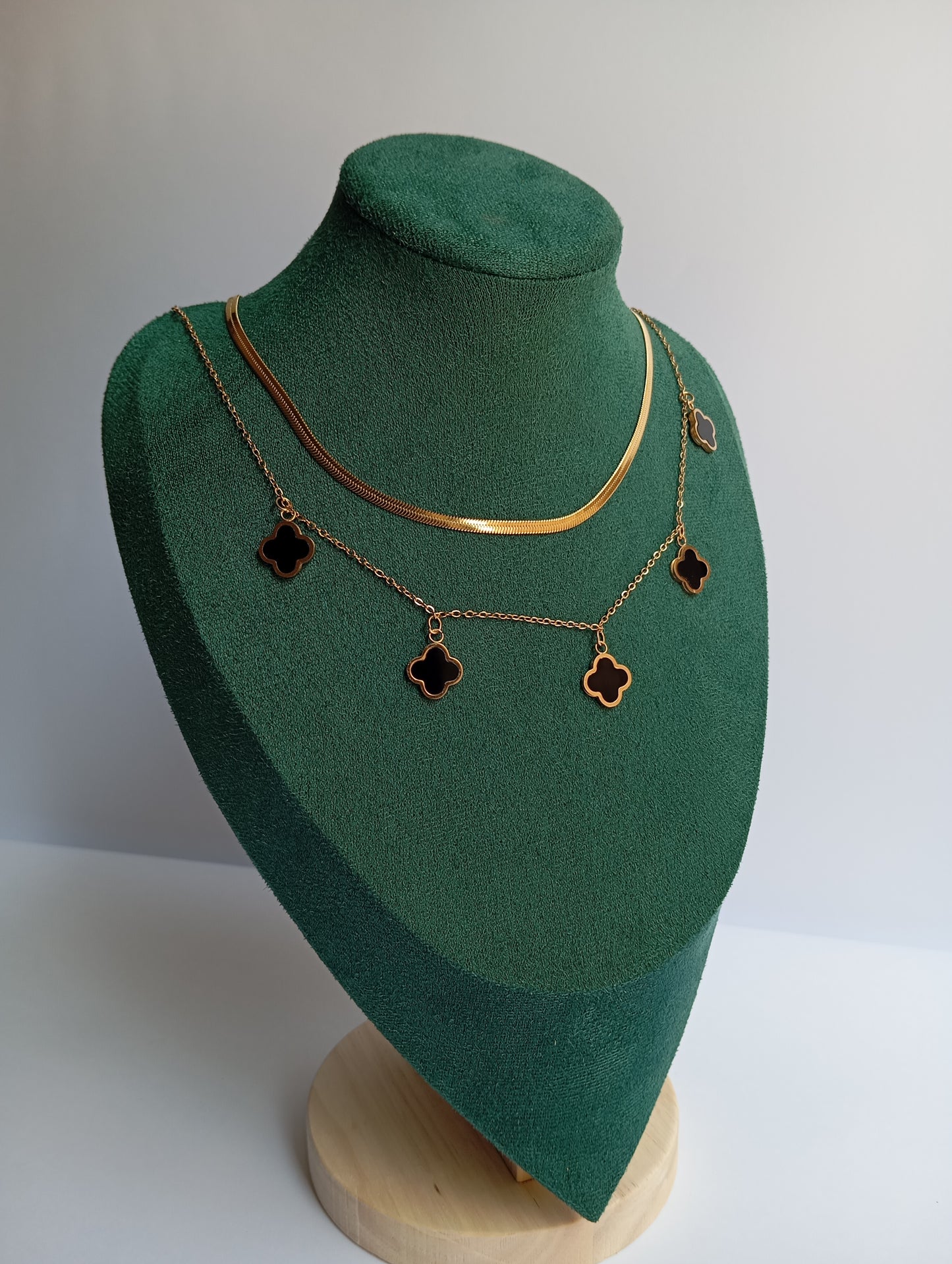 Black Clover Double Layer Broad Chain Necklace