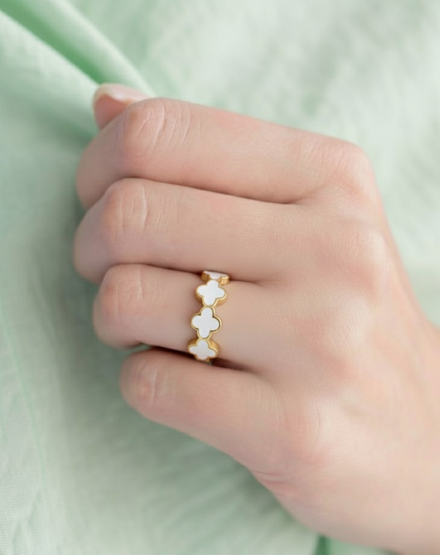 White Stone Multi Clover Ring