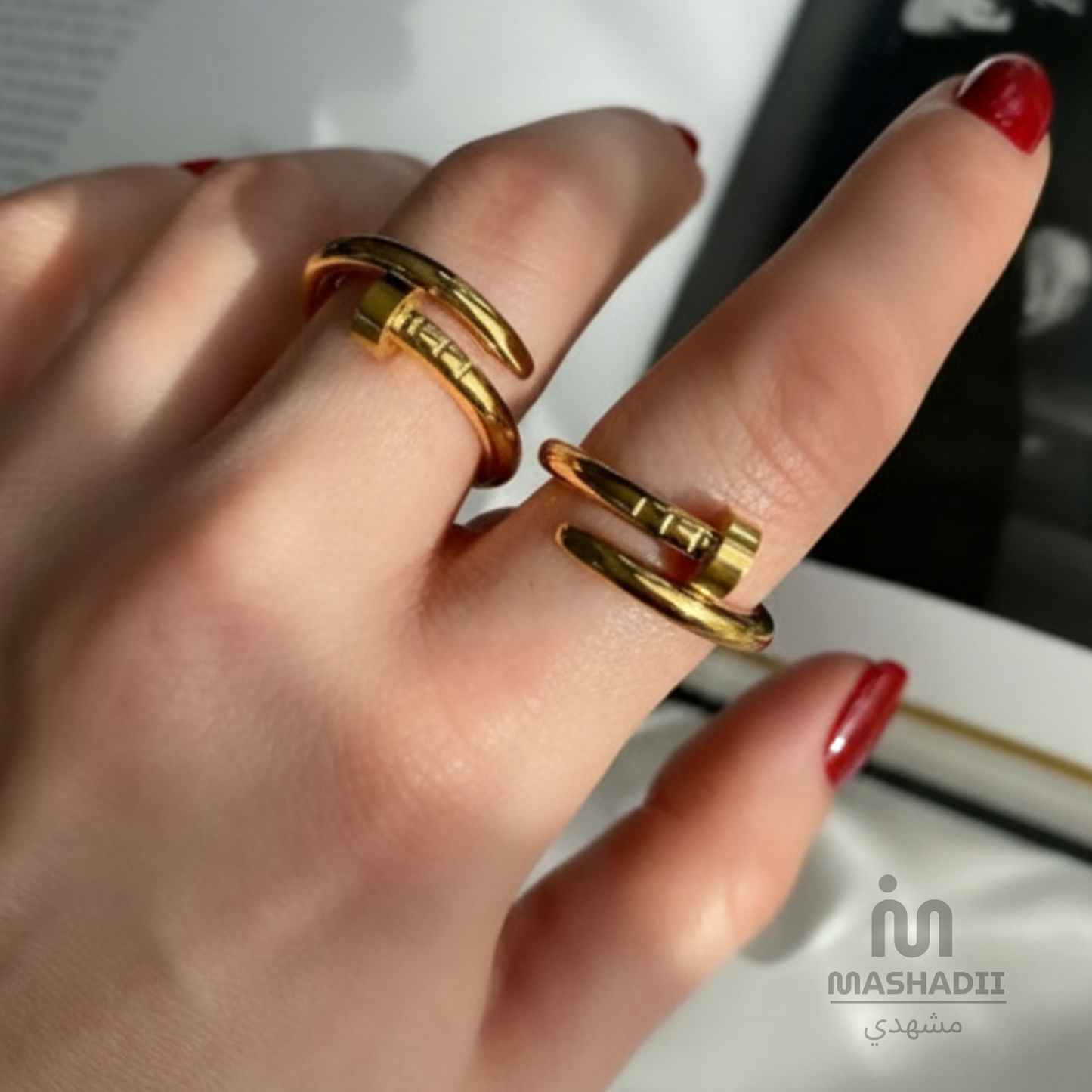 Nail Ring crafted from premium stainless steel with a modern nail-inspired design. Waterproof, tarnish-free, adjustable ring for women, perfect for daily wear, parties, weddings, gifting, and special occasions.