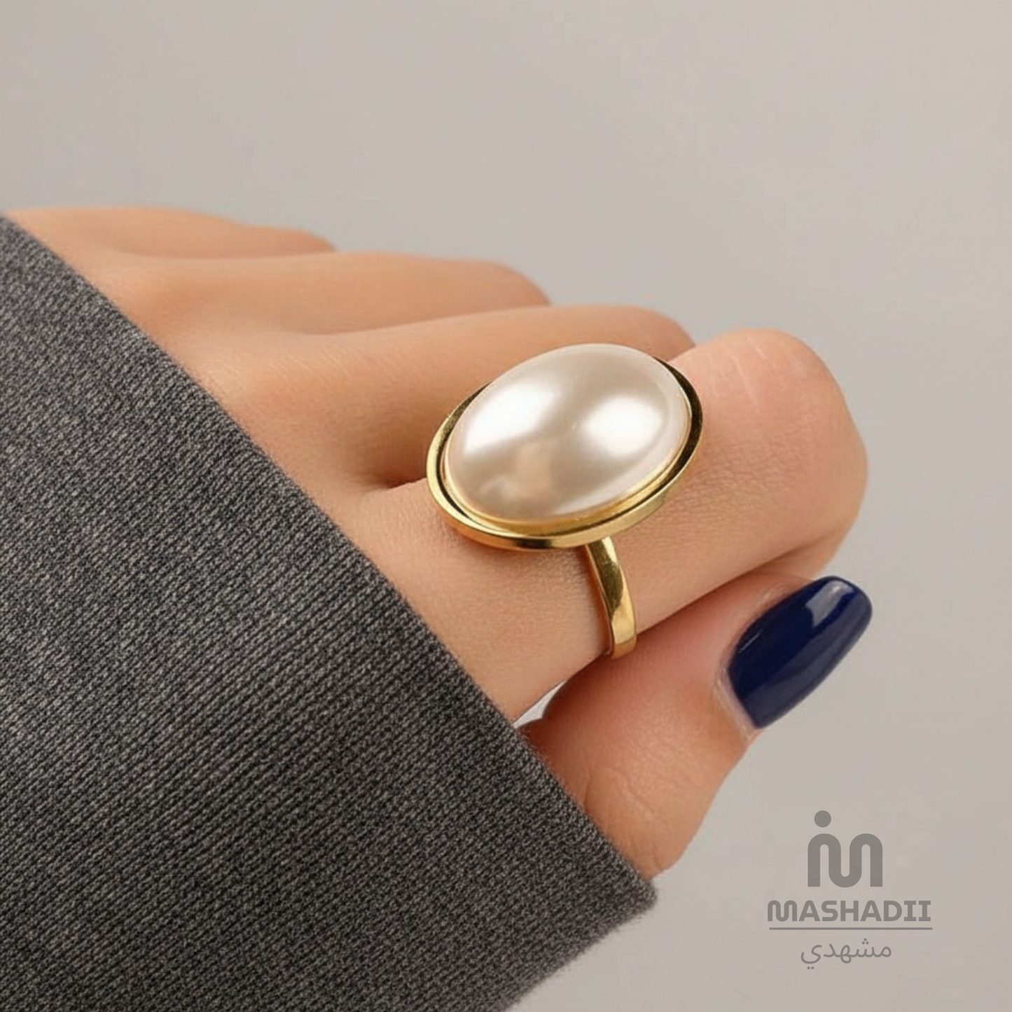 Oval Pearl Adjustable Ring