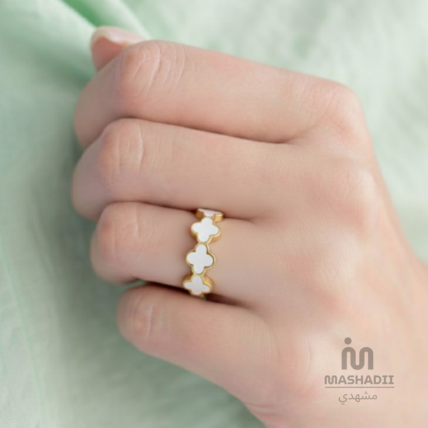 White Stone Multi Clover Ring