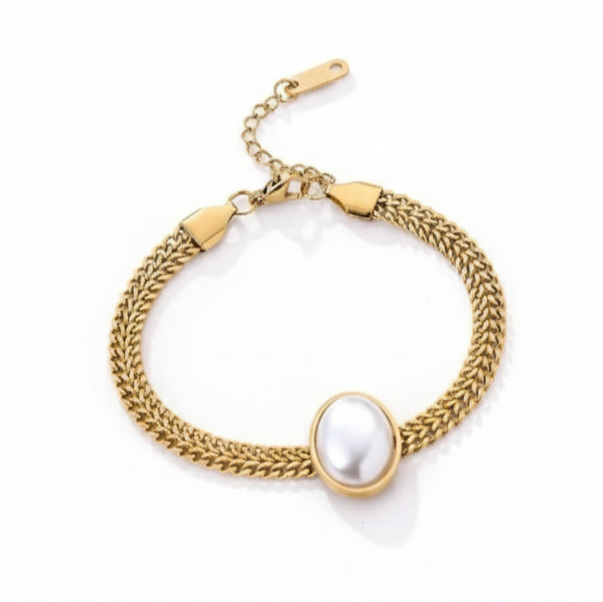 White Pearl Tennis Chain Bracelet