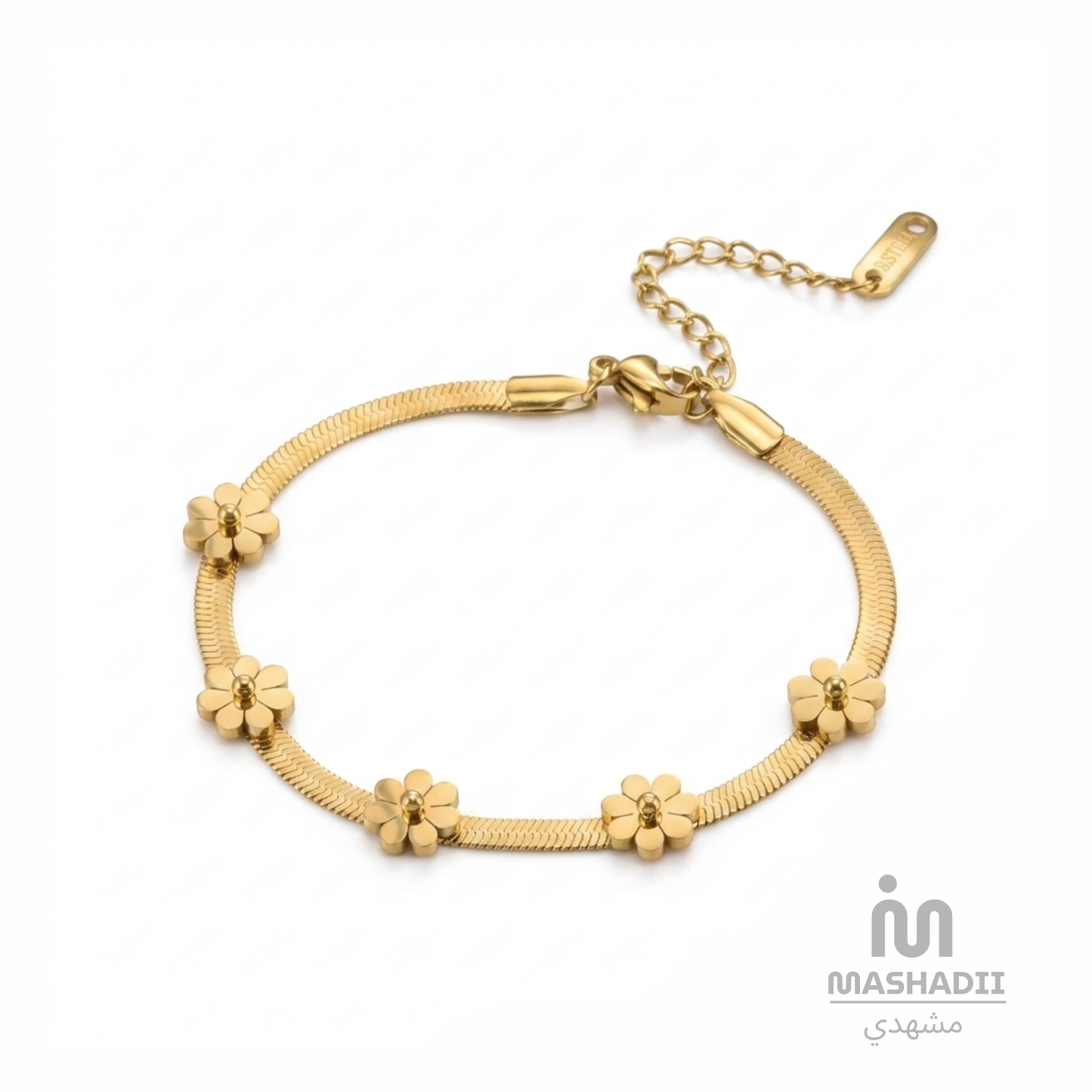 Broad Chain Flower Bracelet