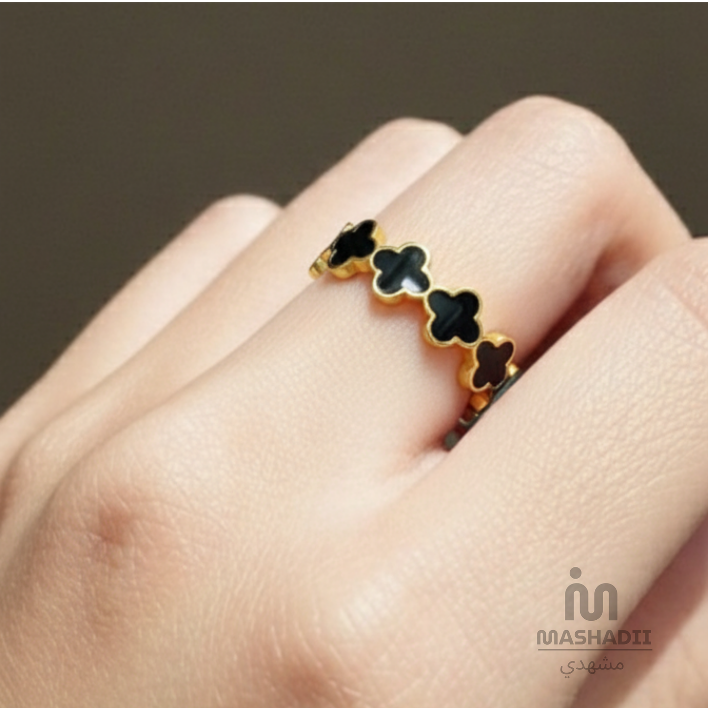 Black Stone Multi Clover Ring