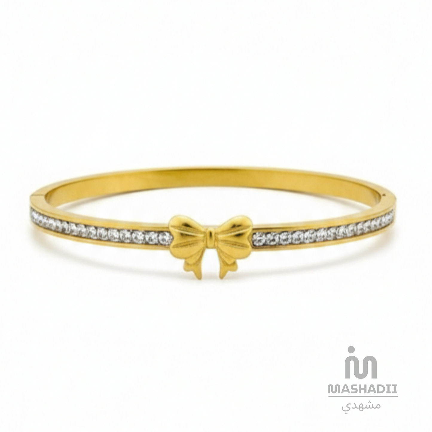 Crystal Bow Handcuff Bracelet – Waterproof, Tarnish-Free Stainless Steel Bracelet with Sparkling Crystal Bow Design and 1 Year Colour Guarantee