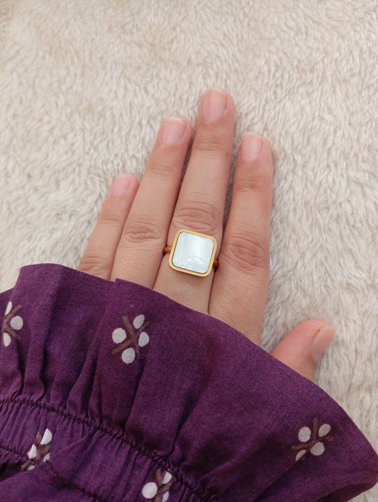 White Stone Square Ring
