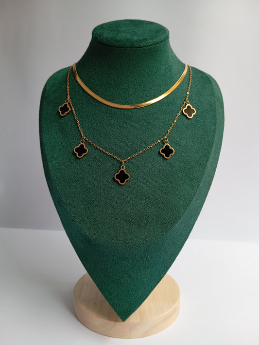 Black Clover Double Layer Broad Chain Necklace