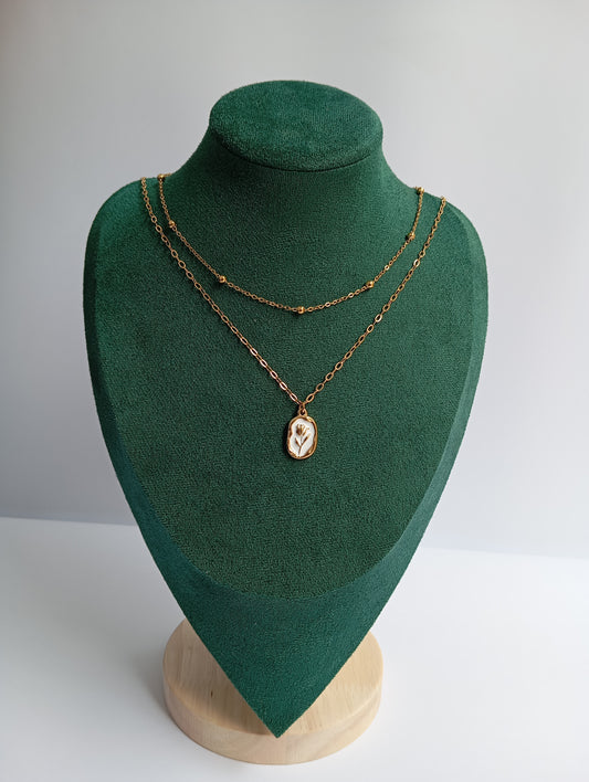 Double Layer Gold Rose with White Stone Necklace