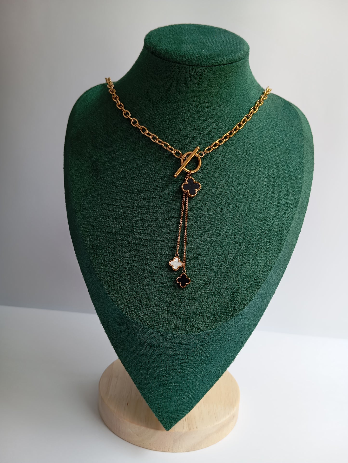 Triple Clover Cross Broad Chain Necklace
