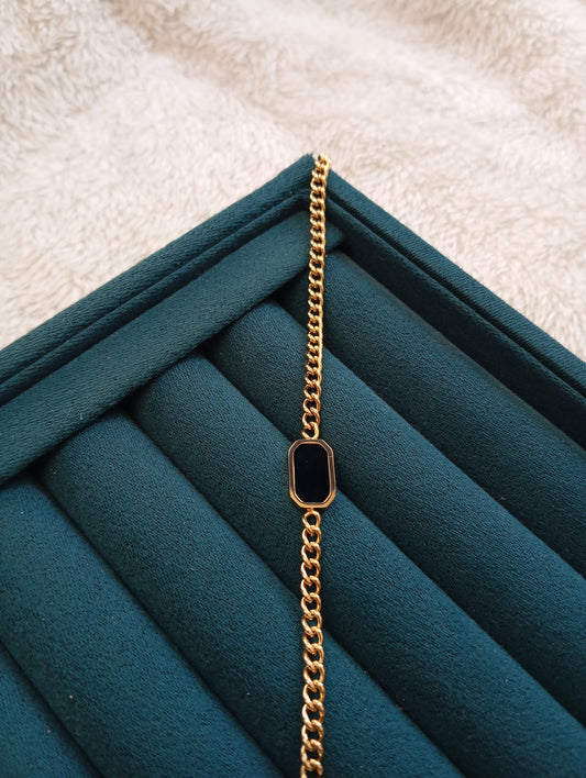 Rectangle Black Stone Broad Chain Bracelet