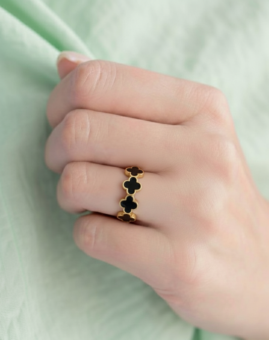 Black Stone Multi Clover Ring