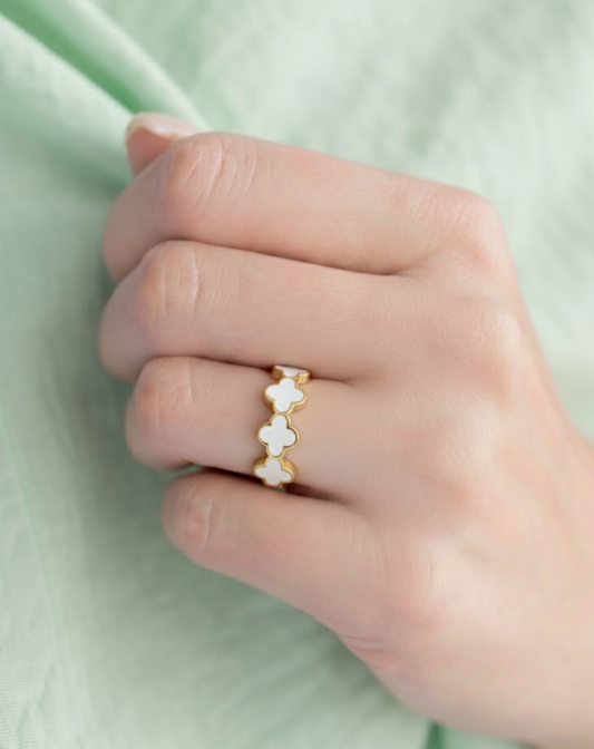 White Stone Multi Clover Ring