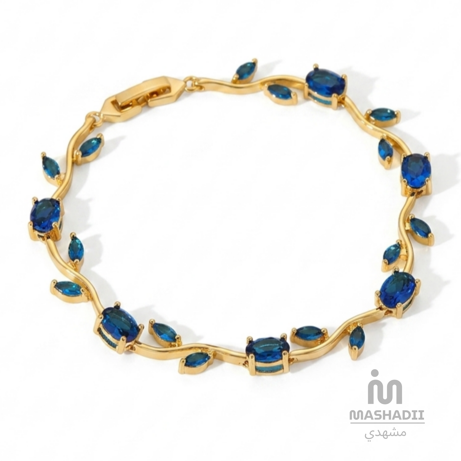 Blue Crystal Tulip Bracelet crafted from premium stainless steel with sparkling blue crystal accents and an elegant tulip flower design. Waterproof, tarnish free bracelet for women with long-lasting shine and durability.
