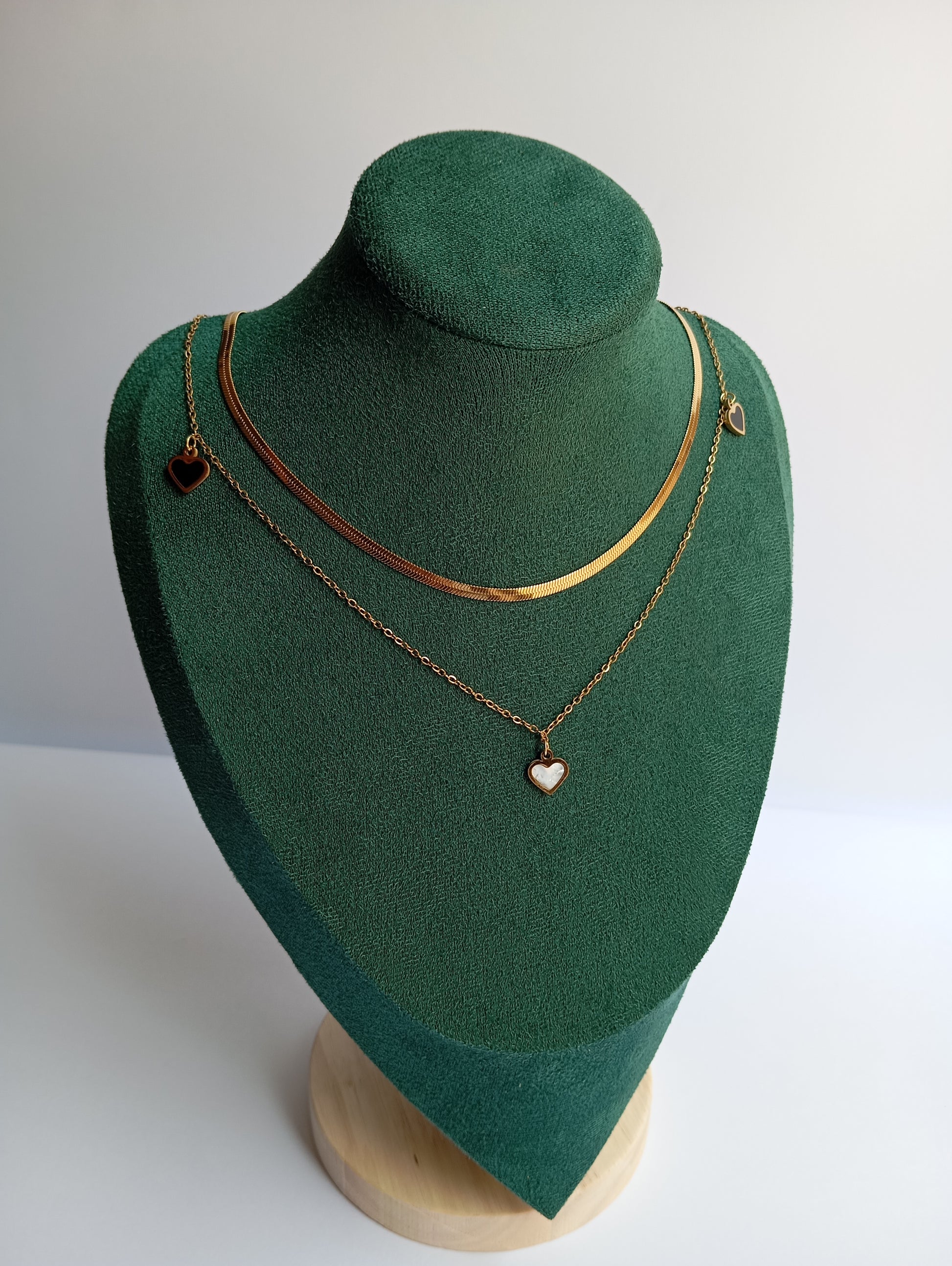 Gold Double Layer Broad Chain Heart Necklace featuring layered wide chains with a stylish heart pendant. Crafted from premium stainless steel, this waterproof and tarnish-free necklace is perfect for women’s daily wear, parties, weddings, gifting, and statement fashion styling.
