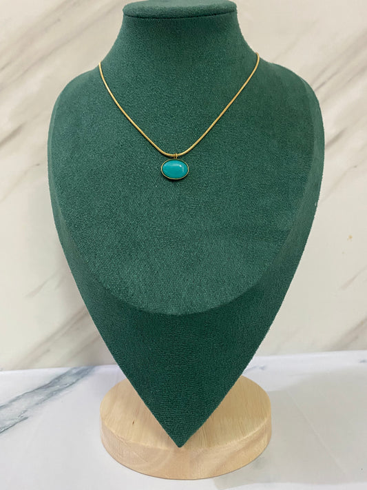 Gold Oval Gemstone Necklace featuring a beautiful oval-cut gemstone pendant crafted from premium stainless steel. Waterproof, tarnish-free necklace for women, ideal for daily wear, office wear, weddings, parties, gifting, and special occasions.
