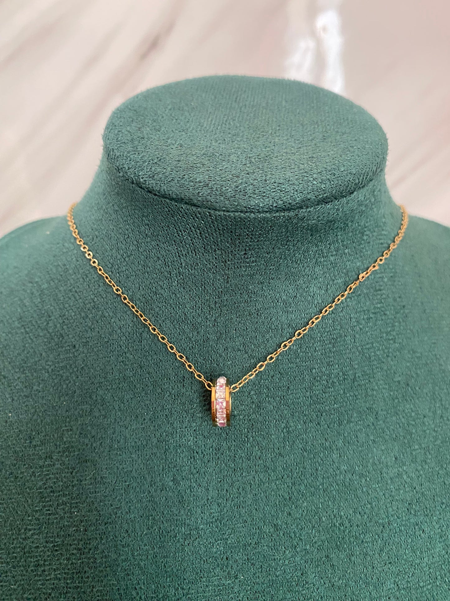 Gold Ring Sleek Chain Necklace featuring a polished circular ring pendant on a sleek stainless steel chain. Waterproof, tarnish-free jewelry for women, perfect for daily wear, office wear, parties, weddings, gifting, and minimalist fashion styling.
