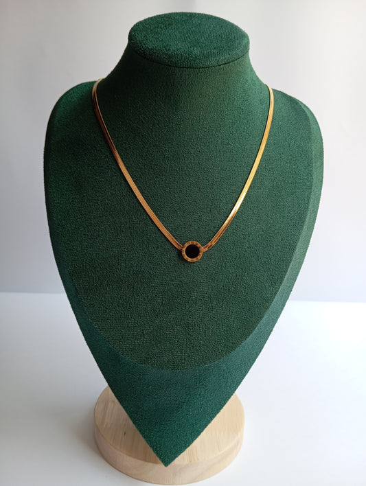 Gold Roman Black Stone Broad Chain Necklace featuring a bold chain design with Roman-inspired accents and a sophisticated black stone detail. Crafted from premium stainless steel, this waterproof and tarnish-free necklace is perfect for daily wear, parties, weddings, gifting, and statement fashion looks.
