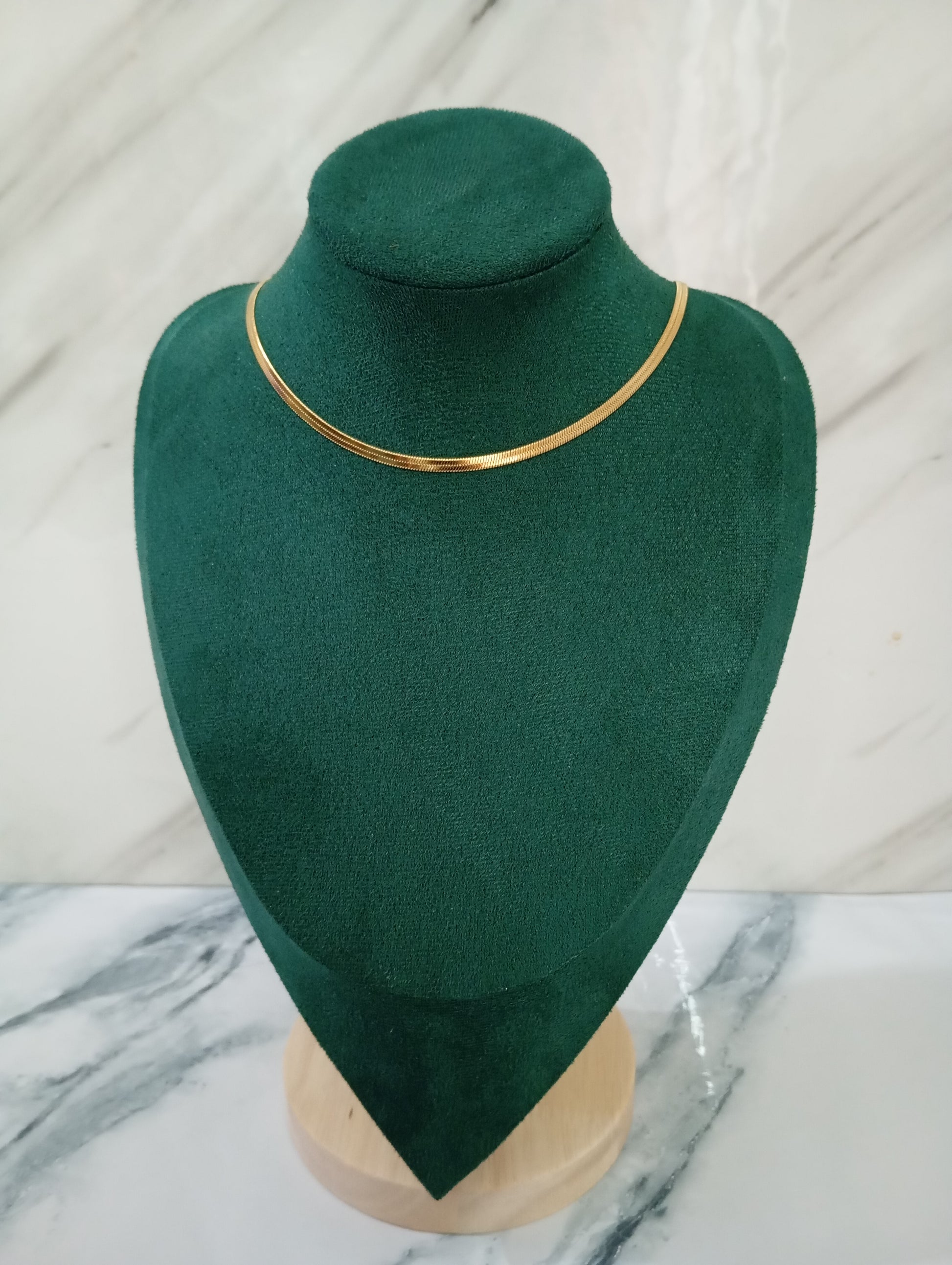 Gold Snake Chain Necklace crafted from premium stainless steel with a smooth and elegant flat chain design. Waterproof, tarnish-free necklace for women, perfect for layering, everyday wear, parties, weddings, gifting, and modern fashion styling.
