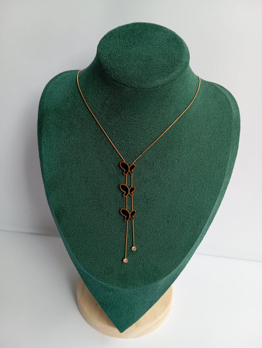 Gold Trio Butterfly Necklace featuring three elegant butterfly charms crafted from premium stainless steel. Waterproof, tarnish-free jewelry for women, ideal for everyday wear, parties, weddings, gifting, and fashionable styling.
