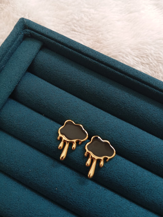 Black Stone Cloud Earrings crafted from premium stainless steel with elegant black stone details and a cloud-inspired design. Waterproof, tarnish-free earrings for women, perfect for daily wear, office wear, parties, weddings, gifting, and special occasions.