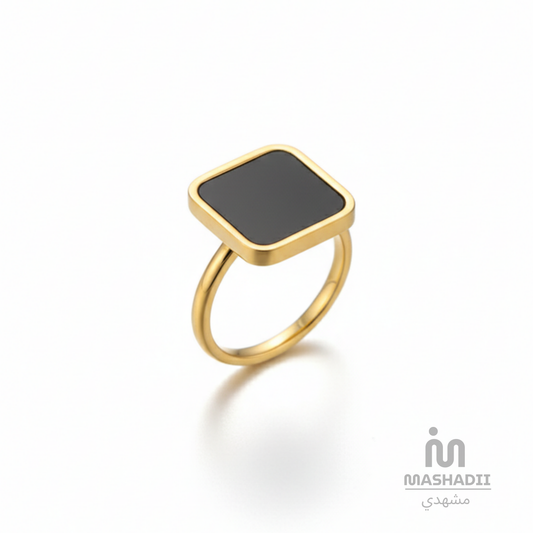 Black Stone Square Ring crafted from premium stainless steel with an elegant black square stone design. Waterproof, tarnish-free, adjustable ring for women, perfect for daily wear, parties, weddings, gifting, and special occasions.
