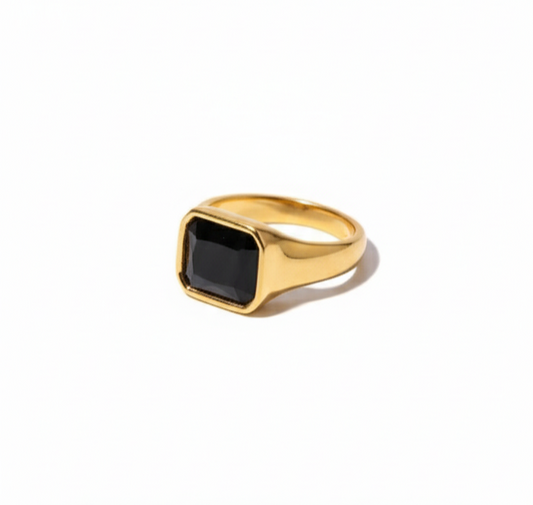 Black Stone Square Ring crafted from premium stainless steel with an elegant black square stone design. Waterproof, tarnish-free, adjustable ring for women, perfect for daily wear, parties, weddings, gifting, and special occasions.
