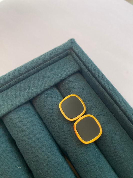 Black Stone Square Stud Earrings crafted from premium stainless steel with elegant black stone details and a modern square design. Waterproof, tarnish-free stud earrings for women, perfect for daily wear, office wear, parties, weddings, gifting, and special occasions.