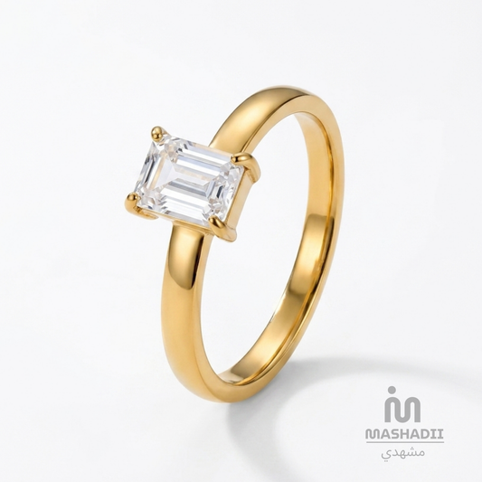 Emerald Cut Solitaire Ring crafted from premium stainless steel with a sparkling emerald-cut solitaire stone. Waterproof, tarnish-free, adjustable ring for women, perfect for daily wear, parties, weddings, gifting, and special occasions.
