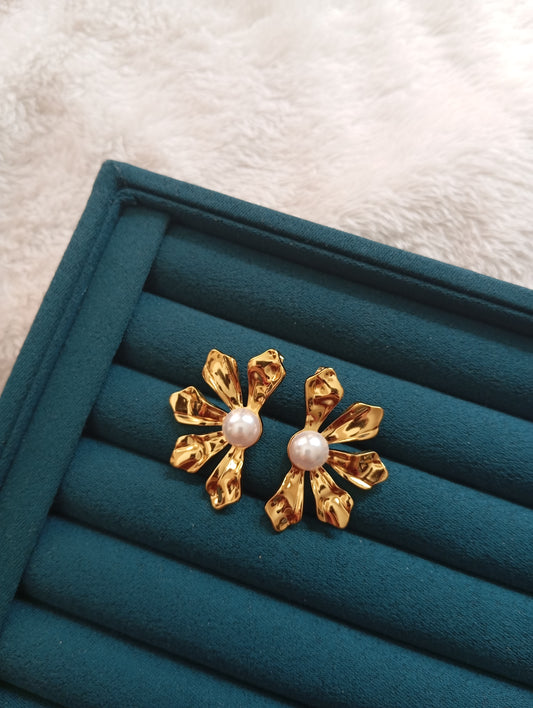 Half Flower Earrings crafted from premium stainless steel with an elegant floral design. Waterproof, tarnish-free earrings for women, perfect for daily wear, office wear, parties, weddings, gifting, and special occasions.