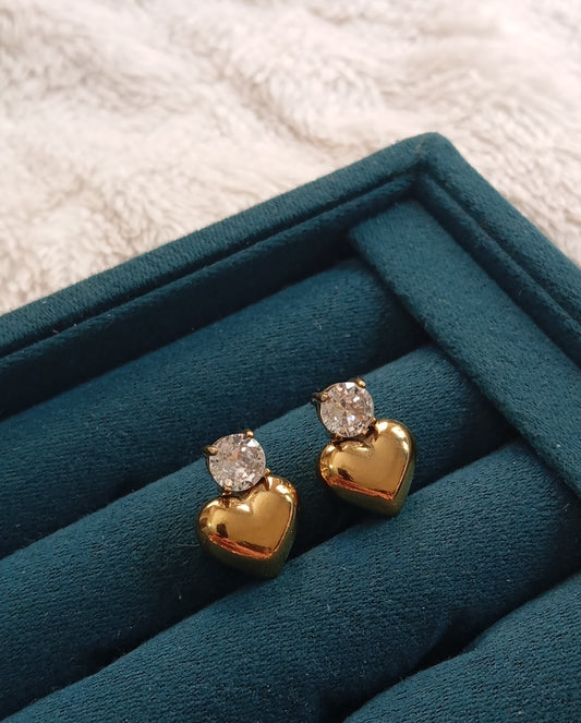 Heart Stone Earrings crafted from premium stainless steel with sparkling heart-shaped stone details. Waterproof, tarnish-free earrings for women, perfect for daily wear, parties, weddings, gifting, and special occasions.