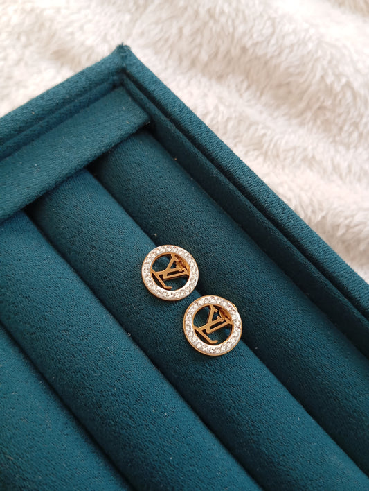 LV Multi Stone Earrings crafted from premium stainless steel with sparkling multi-stone details. Waterproof, tarnish-free earrings for women, perfect for daily wear, parties, weddings, gifting, and special occasions.