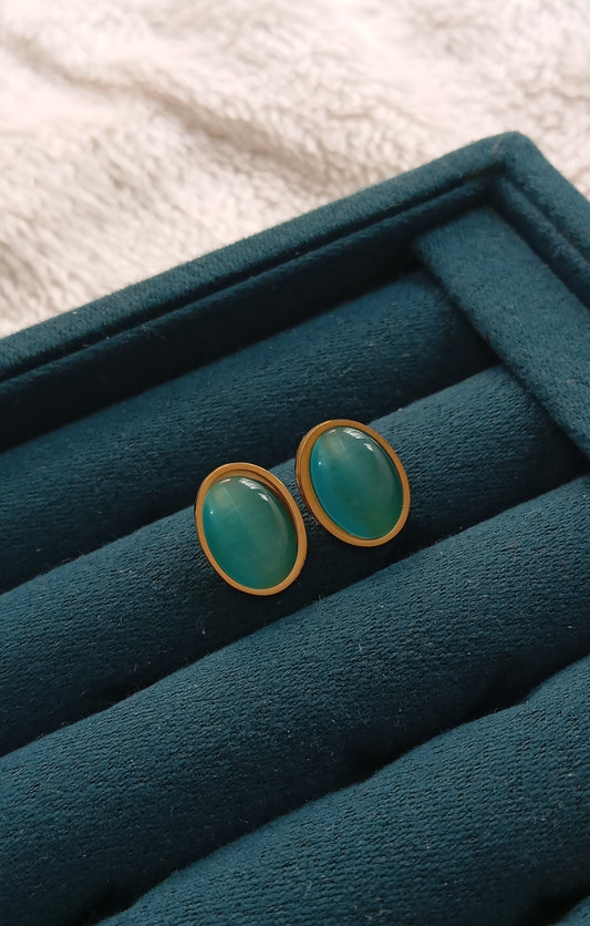 Mint Green Oval Earrings crafted from premium stainless steel with elegant mint green oval stone details. Waterproof, tarnish-free earrings for women, perfect for daily wear, parties, weddings, gifting, and special occasions.