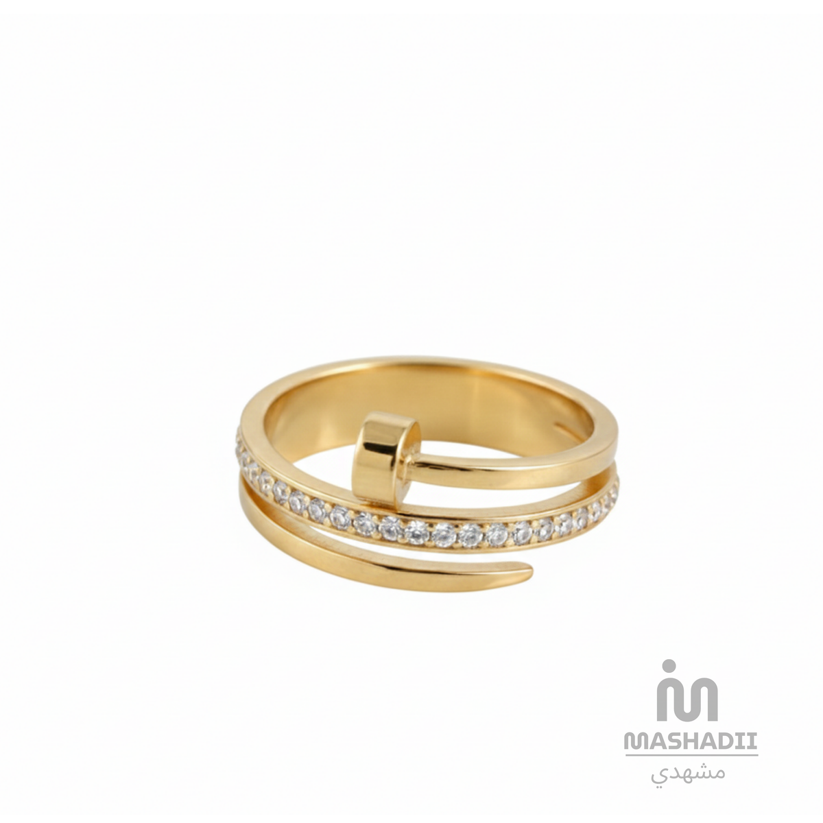 Nail Ring with Multi Crystals crafted from premium stainless steel with sparkling crystal details and a modern nail-inspired design. Waterproof, tarnish-free, adjustable ring for women, perfect for daily wear, parties, weddings, gifting, and special occasions.
