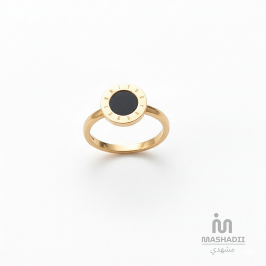 Roman Black Stone Ring crafted from premium stainless steel with elegant black stone details and a Roman-inspired design. Waterproof, tarnish-free, adjustable ring for women, perfect for daily wear, parties, weddings, gifting, and special occasions.
