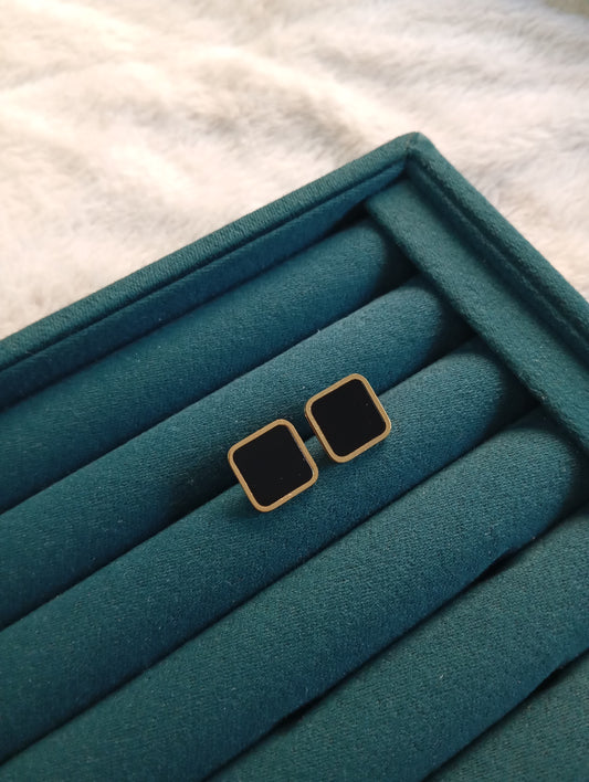 Square Black Thin Stud Earrings crafted from premium stainless steel with a sleek black square design. Waterproof, tarnish-free stud earrings for women, perfect for daily wear, office wear, parties, gifting, and special occasions.