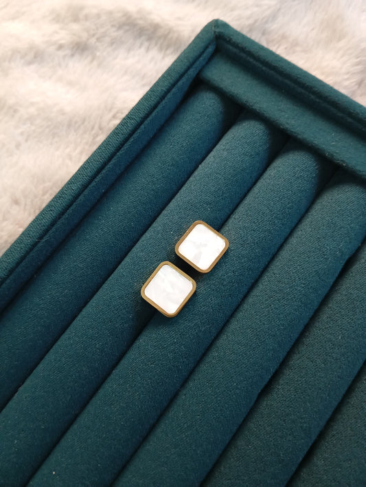 Square White Thin Stud Earrings crafted from premium stainless steel with a sleek white square design. Waterproof, tarnish-free stud earrings for women, perfect for daily wear, office wear, parties, gifting, and special occasions.