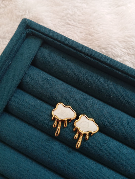 White Stone Cloud Earrings crafted from premium stainless steel with sparkling white stone details and a cloud-inspired design. Waterproof, tarnish-free earrings for women, perfect for daily wear, office wear, parties, weddings, gifting, and special occasions.