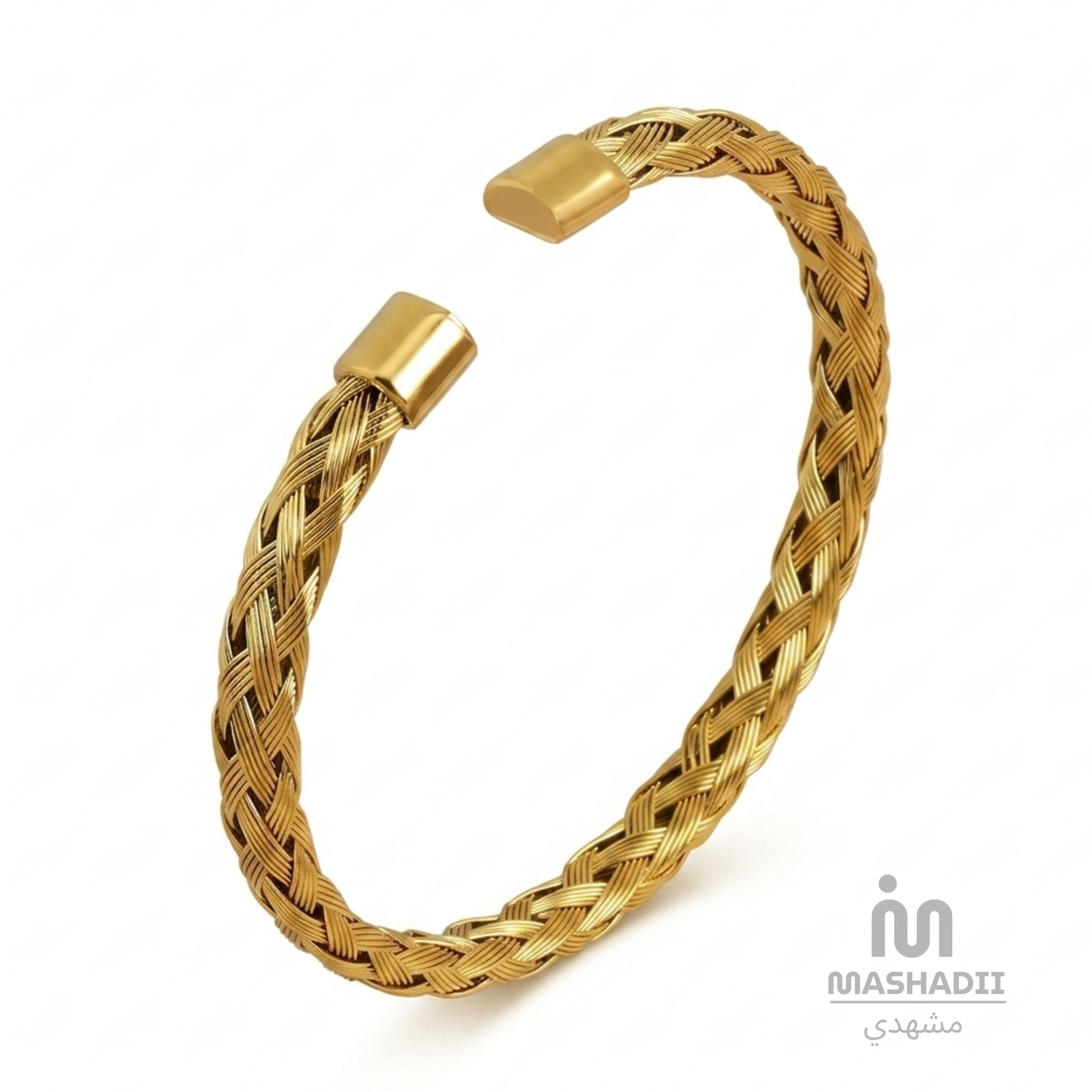 Braided Gold Handcuff Bracelet – Waterproof, Tarnish-Free Stainless Steel Bracelet with a Stylish Braided Gold Design and 1 Year Colour Guarantee