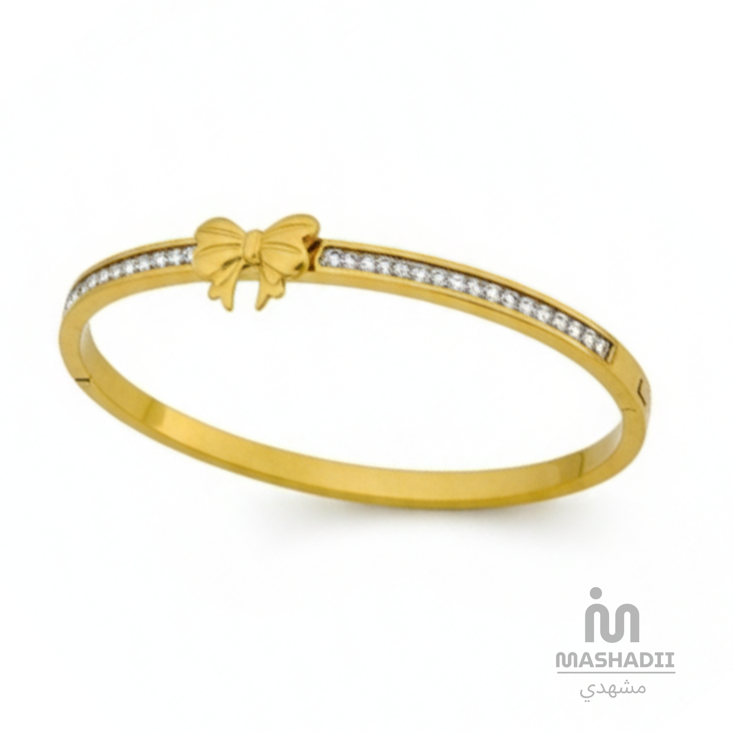 Crystal Bow Handcuff Bracelet – Waterproof, Tarnish-Free Stainless Steel Bracelet with Sparkling Crystal Bow Design and 1 Year Colour Guarantee
