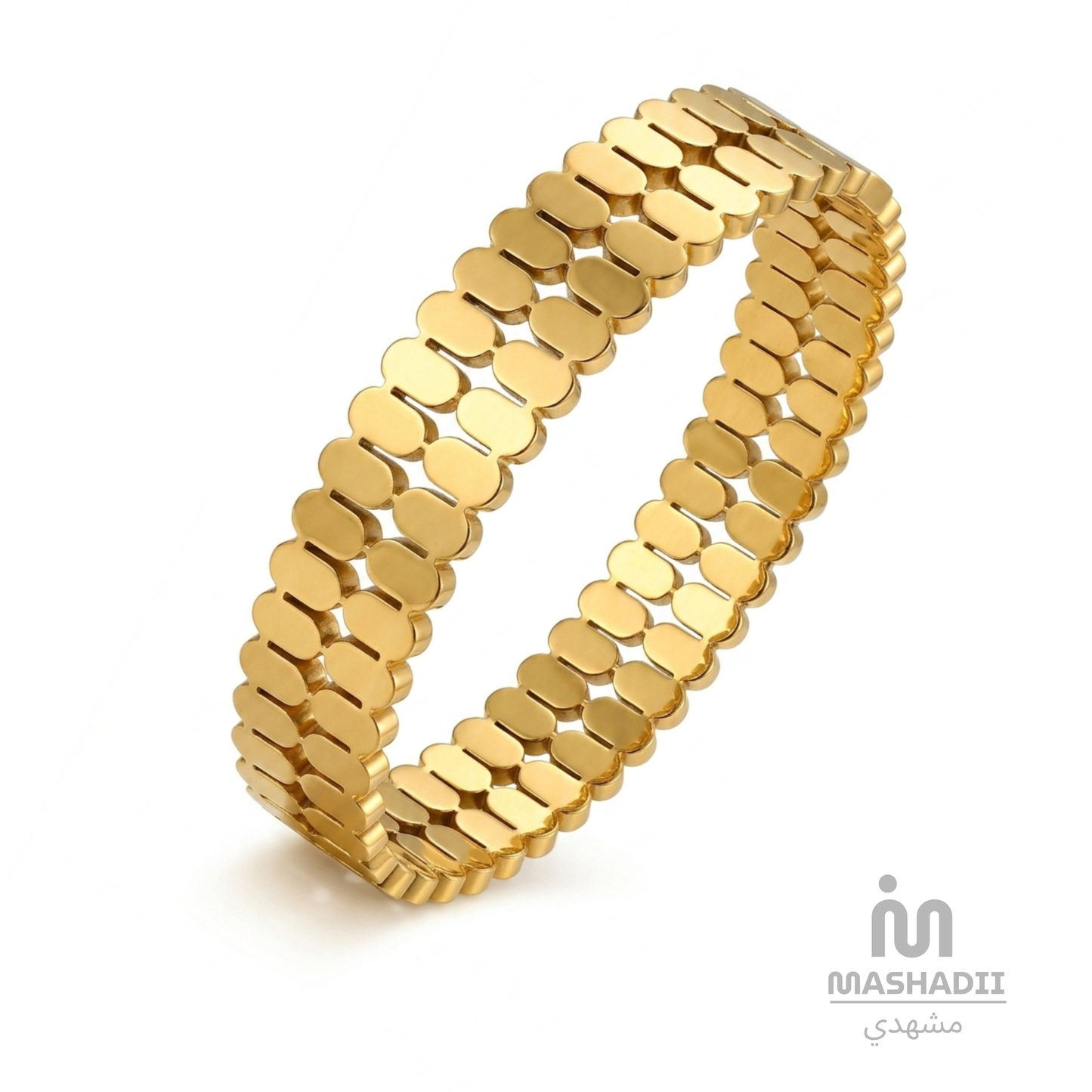 Double Row Gold Bangle Handcuff Bracelet – Waterproof, Tarnish-Free Stainless Steel Bracelet with an Elegant Double Row Gold Design and 1 Year Colour Guarantee