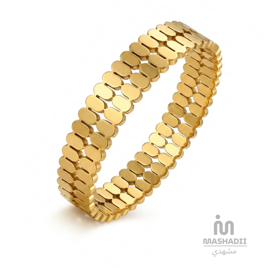 Double Row Gold Bangle Handcuff Bracelet – Waterproof, Tarnish-Free Stainless Steel Bracelet with an Elegant Double Row Gold Design and 1 Year Colour Guarantee