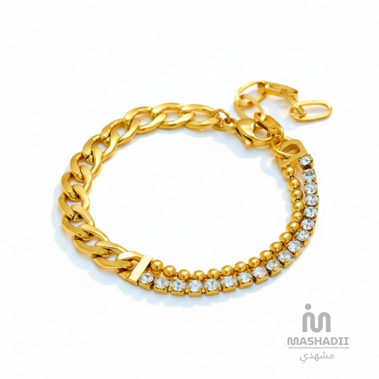 Dual Charm Gold Chain Bracelet – Waterproof, Tarnish-Free Stainless Steel Bracelet featuring Two Elegant Charms, a Gold Chain Design, and a 1 Year Colour Guarantee