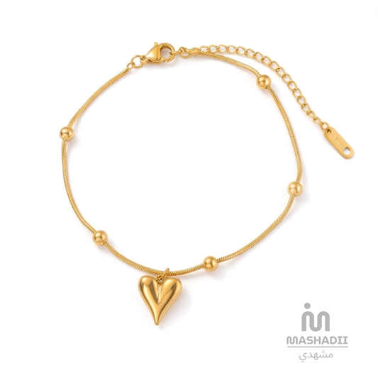 Heart Bracelet – Waterproof, Tarnish-Free Stainless Steel Bracelet featuring a Timeless Heart Design and a 1 Year Colour Guarantee