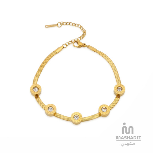 Roman Multi Stone Bracelet – Waterproof, Tarnish-Free Stainless Steel Bracelet featuring Roman Numeral Details, Multiple Sparkling Stones, and a 1 Year Colour Guarantee
